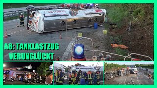 A8 Rettung LKWFahrer mit Drehleiter 🚒 Tanklastzug verunglückt 🚨 Gefahrguteinsatz Wendlingen 🚨 [upl. by Lomasi]