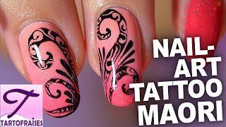 Tuto nail art inspiration tatouage Maori en peinture de détail [upl. by Leynwad902]