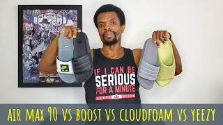 Best Slides Nike Air Max 90 vs Adidas Boost vs Adilette Cloudfoam vs Yeezy Slides [upl. by Mungam481]