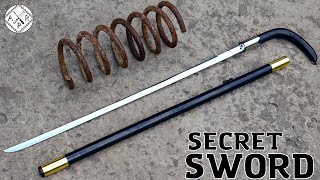 Forging a SECRET CANE SWORD out of a Rusted COIL SPRING [upl. by Ardnekan547]