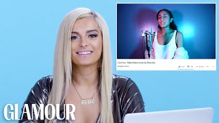 Bebe Rexha Watches Fan Covers on YouTube  Glamour [upl. by Enylcaj]