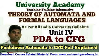 TAFL52PDA to CFG Conversion Example Pushdown Automata to Context Free Grammar Example [upl. by Heer821]