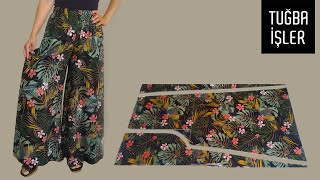 Very Easy Rushed Palazzo Trousers Cutting and Sewing  Tuğba İşler [upl. by Pasco959]