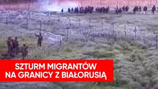 Szturm na polską granicę Kamera nagrała atak migrantów ze strony białoruskiej [upl. by Aihsitan]