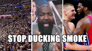 Joel Embiid Called Out By Kendrick Perkins amp Nuggets Fans for Ducking Jokic Matchup in Denver [upl. by Iliak606]