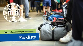 Packliste  Eignungstest an der Sporthochschule [upl. by Quinn]