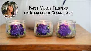 easy Paint Violet Flowers on Glass beginner friendly [upl. by Lorak478]