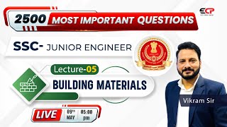 Building Material Lec05 2500 Most Important Questions for SSC JE Exam Series Civil Branch  Live [upl. by Ydnab]