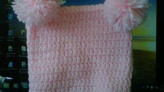 How to Crochet a square beanie with 2 pom poms [upl. by Lindgren]