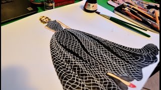 Fashion Dress Fabric Painting With Pen [upl. by Bonine]