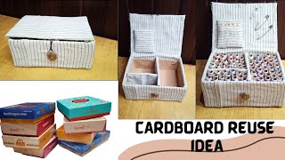 how to make thread box with cardboardCardboard organiser boxhow to make thread box at home [upl. by Htiekram603]