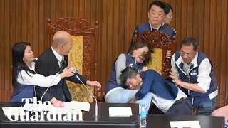 Fight breaks out in Taiwanese parliament over chamber reforms [upl. by Lombard]