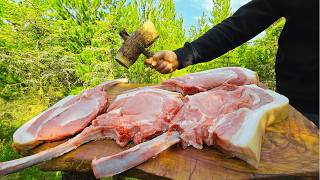 Perfectly JUICY PanSeared Pork Chops in the Forest  ASMR Cooking [upl. by Nageem]