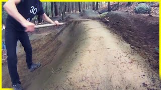 Rebuilding A Berm and Moving More Rocks On Our Pump Track [upl. by Concettina633]