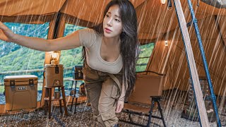 ☔️ CAMPING IN THE RAIN WITH NEW BASE SHELTERㅣRAIN ASMR [upl. by Wickham428]