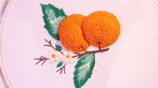 3D hand embroidery design  how to embroidered an Orange  easy stitches beginners friendly [upl. by Eelrahs]