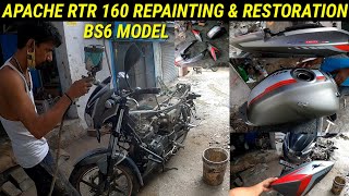 Tvs Apache 160 RTR Bike Repainting amp Restoration  Price  New Model Bs6 Stickers  2K Painting [upl. by Animaj]