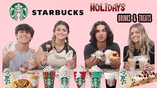 Trying Starbucks New Holiday Drinks amp TreatsTaste TestKeilly ampKendry [upl. by Enohpesrep]