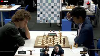 Thrilling final moments between Magnus Carlsen vs Praggnanandhaa  Tata Steel Masters 2023 [upl. by Heymann]