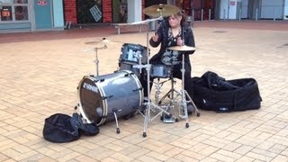 Amazing Drummer Girl busking downtown Auckland [upl. by Castera549]