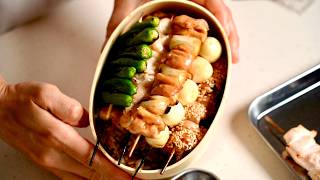 Todays homey Bento for my husband and me quotYakitori Nori bentoquot  ASMR cooking [upl. by Delle]