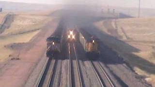 Three UP Coal Trains South of Bill WY [upl. by Goodyear896]