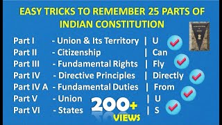 EASY TRICKS TO REMEMBER 25 PARTS OF INDIAN CONSTITUTION indianpolity currentaffairs [upl. by Ahsinel]