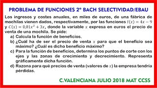 Problema de Optimización de Funciones 2º BACH CCSS SELECTIVIDAD EBAU 02 [upl. by Aidiruy274]