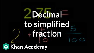 Decimal to simplified fraction  Decimals  PreAlgebra  Khan Academy [upl. by Aramot473]