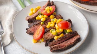 Grilled Skirt Steak With Corn and Tomato Salsa Recipe [upl. by Ecinrahs]