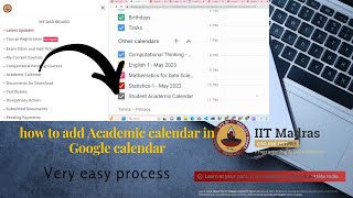 Adding calendar joining live sessions iitmadras [upl. by Qerat]