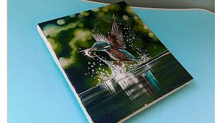 How to draw a Kingfisher catching fish  Acrylic painting in easy way [upl. by Molloy311]