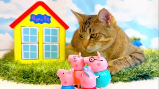 PEPPA PIG PLAYHOUSE Kitten and Family Trolley Ride Toys Video For Young Kids Toddlers [upl. by Iaht]