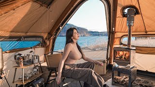 CAMPING IN THE COMFORT WITH A NEW AIR TENT ON THE SEAㅣOCEAN ASMR [upl. by Dikmen830]