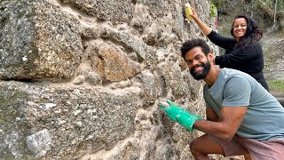 Finalizando a parede de pedra da nossa casa em Portugal [upl. by Zeralda]