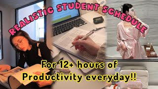 ✎ᝰ Realistic Student schedule 📅  12 hours of productivity students study aesthetic productive [upl. by Barling6]