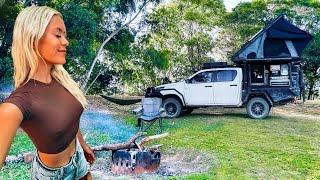 CAMPING ALONE IN NATURE 🏕️ waterfalls the bluest lake and a campground to myself [upl. by Anitnatsnok]