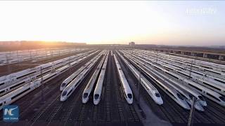 Amazing aerial view of highspeed train maintenance center in Shanghai [upl. by Hanaj]