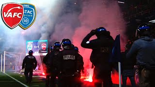 TROYESVALENCIENNES  fumigènes sur la pelouse tensions avec les joueurs… match arrêté à Troyes [upl. by Ragas]