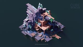 3D LOWPOLY Cube Worlds  Crystal Mine  Blender Speed Modeling  3d Environment Design [upl. by Niels]