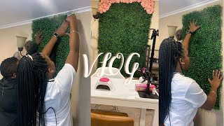 DECORATING MY NAIL ROOM  VLOG  AT HOME NAIL TECH  HOW TO DO A GRASS WALL [upl. by Rehctelf]