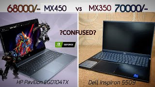 Dell Inspiron 5509 VS HP Pavilion 15 eg0104TX  eg0103TX  MX450 VS MX350  11th Gen laptops 2021 [upl. by Aineles]