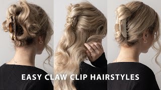 3 EASY CLAW CLIP HAIRSTYLES 💖 MediumLong Hairstyles [upl. by Marnia]