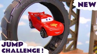 Cars Lightning McQueen Jump Challenge against A Dinosaur TRex Car With Funny Funlings [upl. by Rexfourd900]