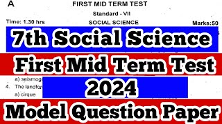 7th Social Science First Mid Term Test Question Paper7th social model question paper original 2024 [upl. by Ameluz]