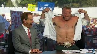 Nothing but class this guy  Nick Saban reacts to Pat McAfee unbuttoning his shirt 😭 [upl. by Seely247]