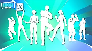 All Fortnite Icon Series amp New TikTok Emotes Evil Plan Dancin Domino Social Climber Rollie [upl. by Ayotna]