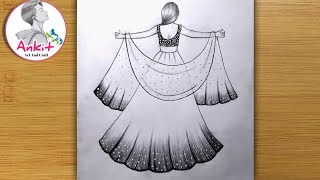 How to draw a girl with lehenga  girl drawing  how to draw a girl in beautiful traditional dress [upl. by Nojel597]