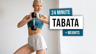 24 MIN FULL BODY KILLER TABATA Workout with weights  No Repeat Home Workout with TABATA SONGS [upl. by Mitzie]