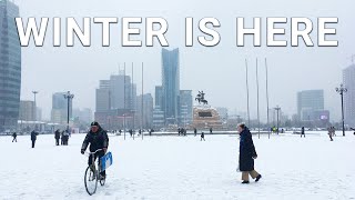 BEAUTIFUL SNOWY DAY IN ULAANBAATAR MONGOLIA  WALKING TOUR 4K [upl. by Aseefan]